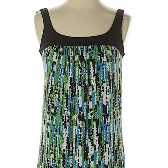 Morgan McFeeters Casual Shift Dress Womens Size 2 Green Black Sleeveless Floral - Picture 3 of 5